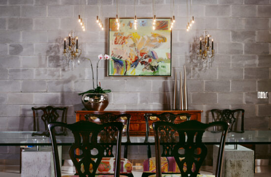 NINE Dining Table + Grid Chandelier