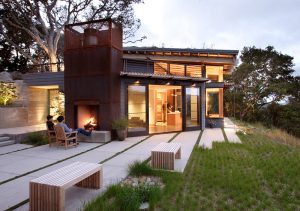 Modern Hearth- Exterior Fireplace in House Ocho by Feldman Architecture