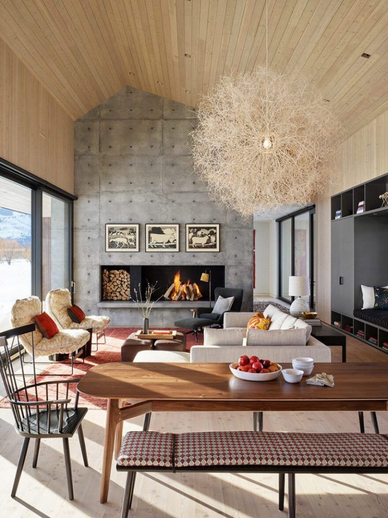 Modern residential fireplace design - Custom home