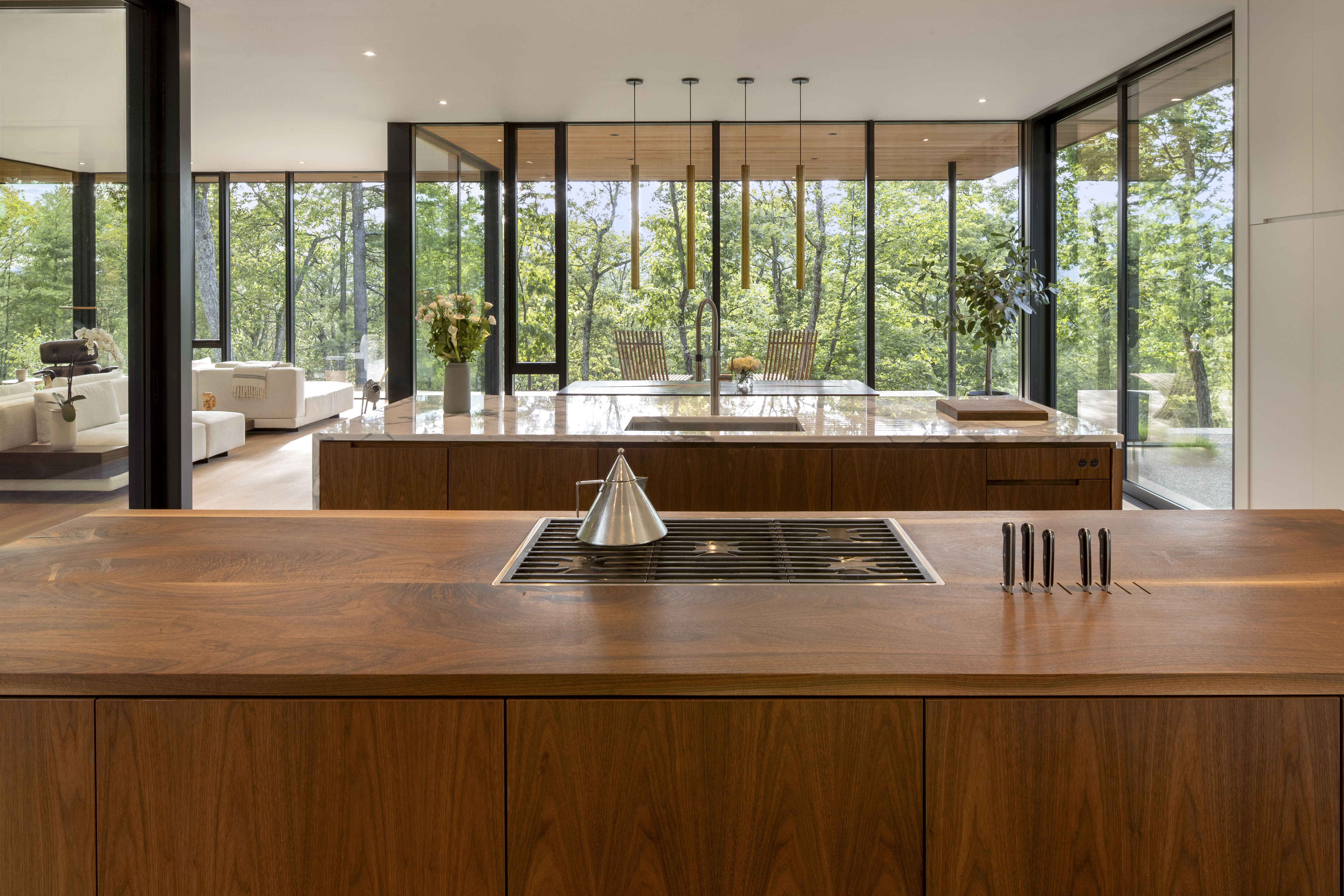 VIA43's modern custom kitchen looks out towards the expansive views.