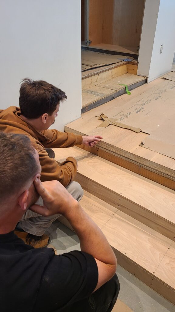 Stair detail at Artists' Ranch with design finalized and components in production, showing the elegant structural and aesthetic solution for this Hudson Valley home.