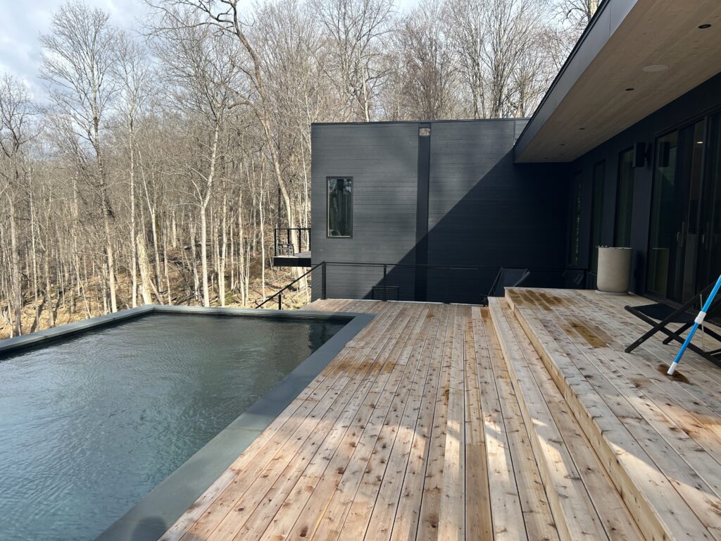 Completed swimming pool at Vannstrom, finished just in time for summer and marking the final milestone of this Hudson Valley project.