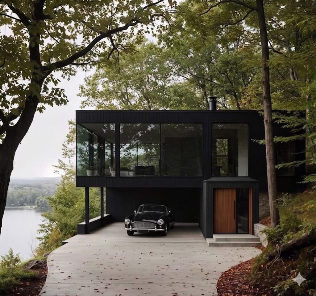 Schematic design inspiration image for Stony Clove showing a carport pop-out concept, exploring massing and site integration for this unique Hudson Valley project.